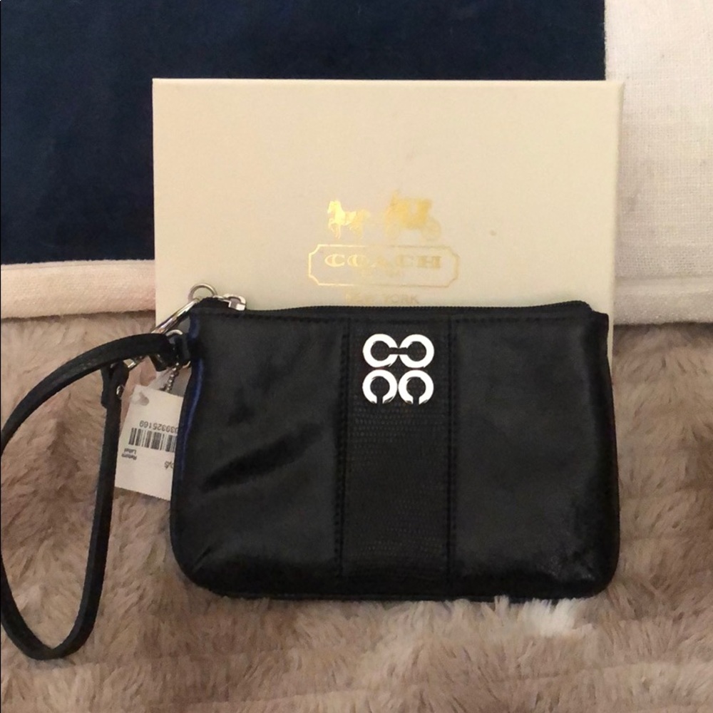 Black leather Coach wristlet
